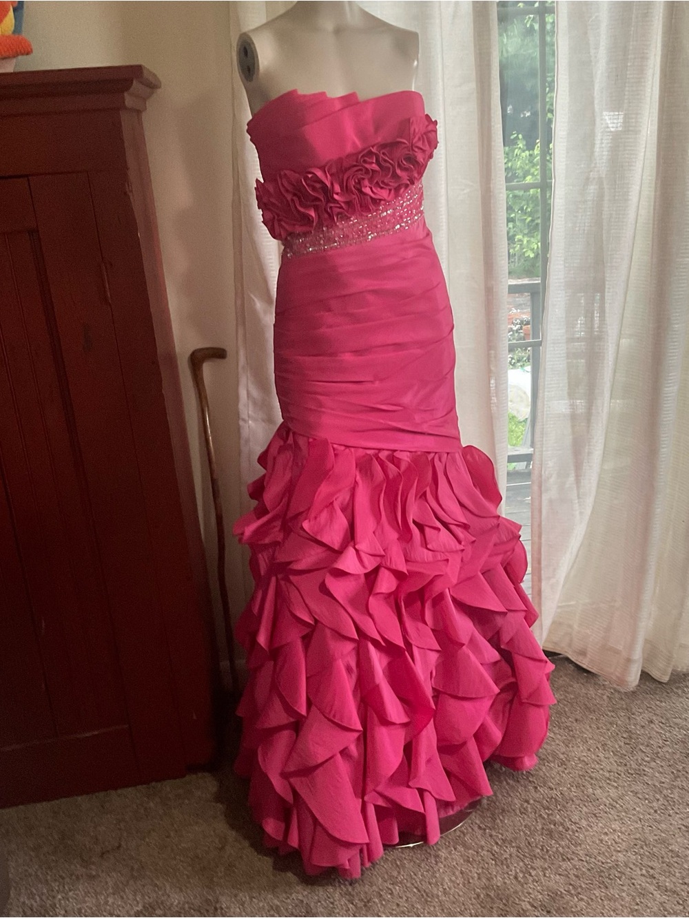 Alyce Designs Pink Strapless Ruffle Prom Pageant Dress 6
